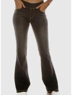 Color5 Black Flare Pull On Jeans Stretch Comfort Waist Retro Denim Flares XL